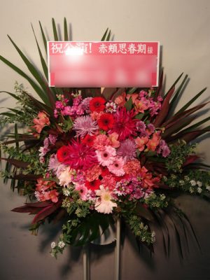 スタンド花　豊洲Pit 贈先：赤頬思春期様宛 場所：豊洲Pit イメージ：赤・ピンク 用途：公演御祝 その他：