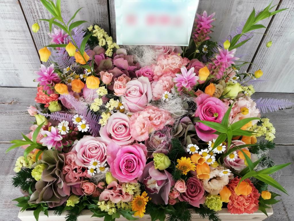 カフェ開店の御祝ボックスフラワー