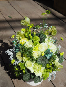 開店御祝いにお届けした緑系のアレンジメント＠港区